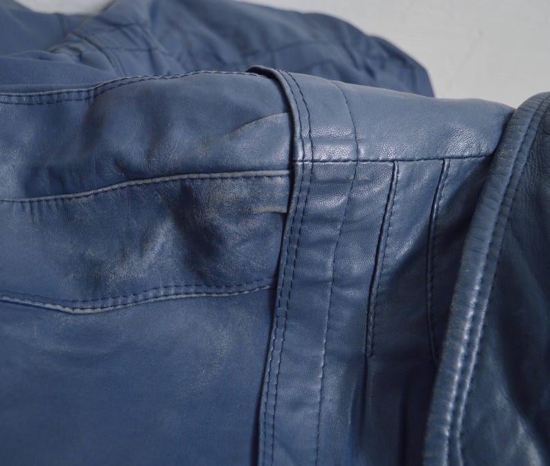 80s slouch distressed blue leather jacket - M image 12