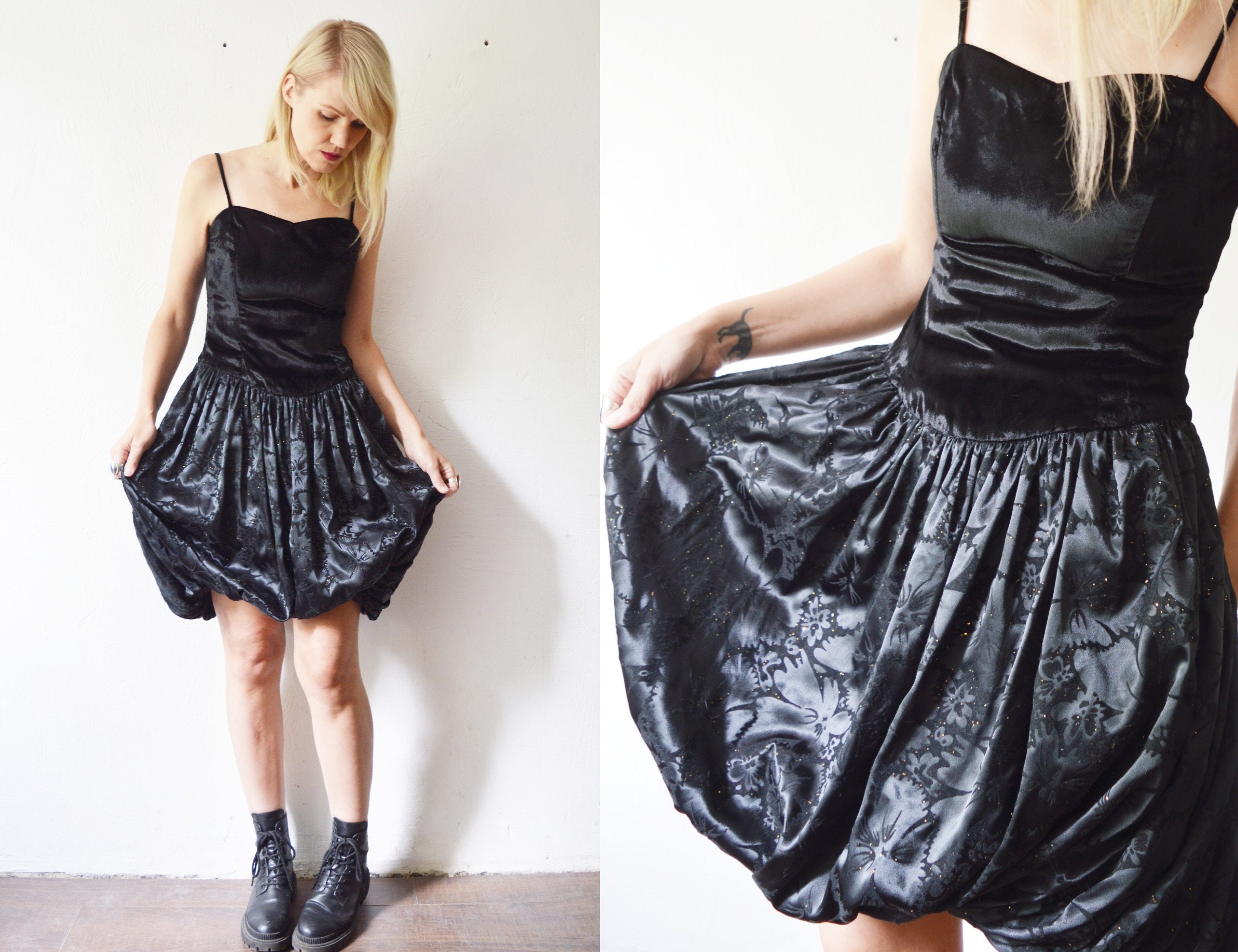 Black satin skater dress hot sale