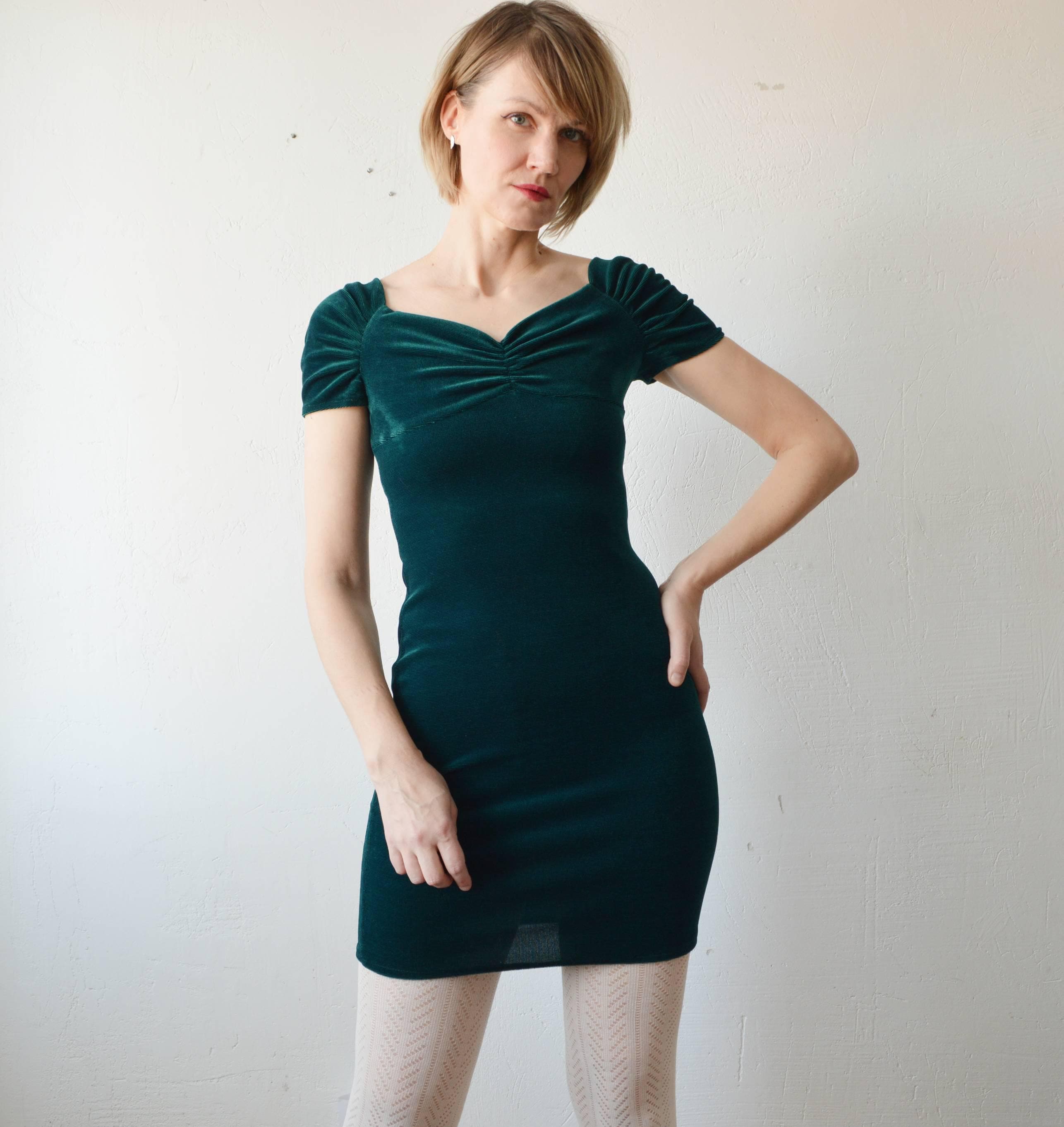 green emerald velvet dress Cut Out Single Sleeve Glitter Beads Bodycon Dress - Dark Green main image 0
