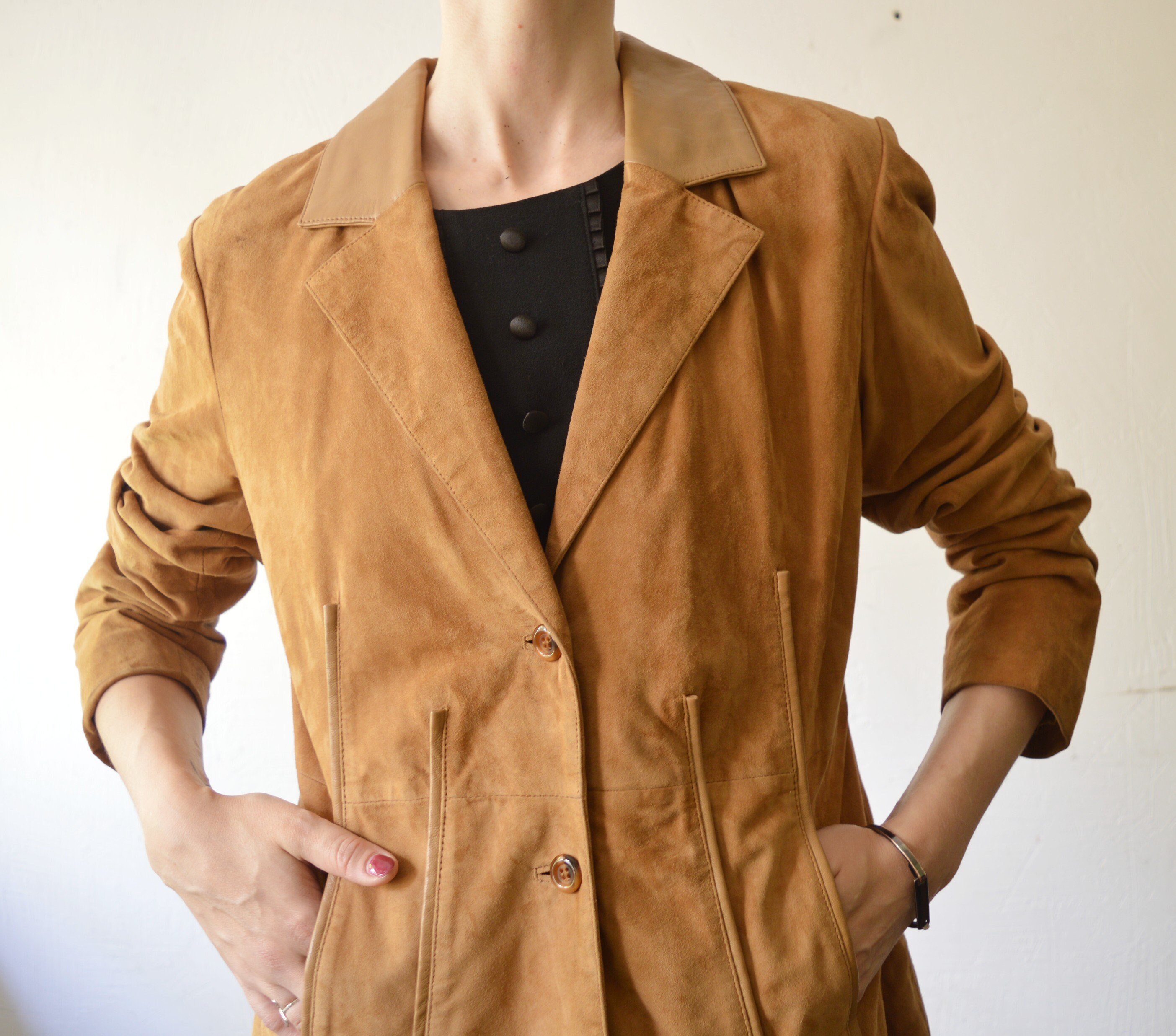 Vintage 90s Ashley Brooke Tan Suede and Leather Jacket - Medium
