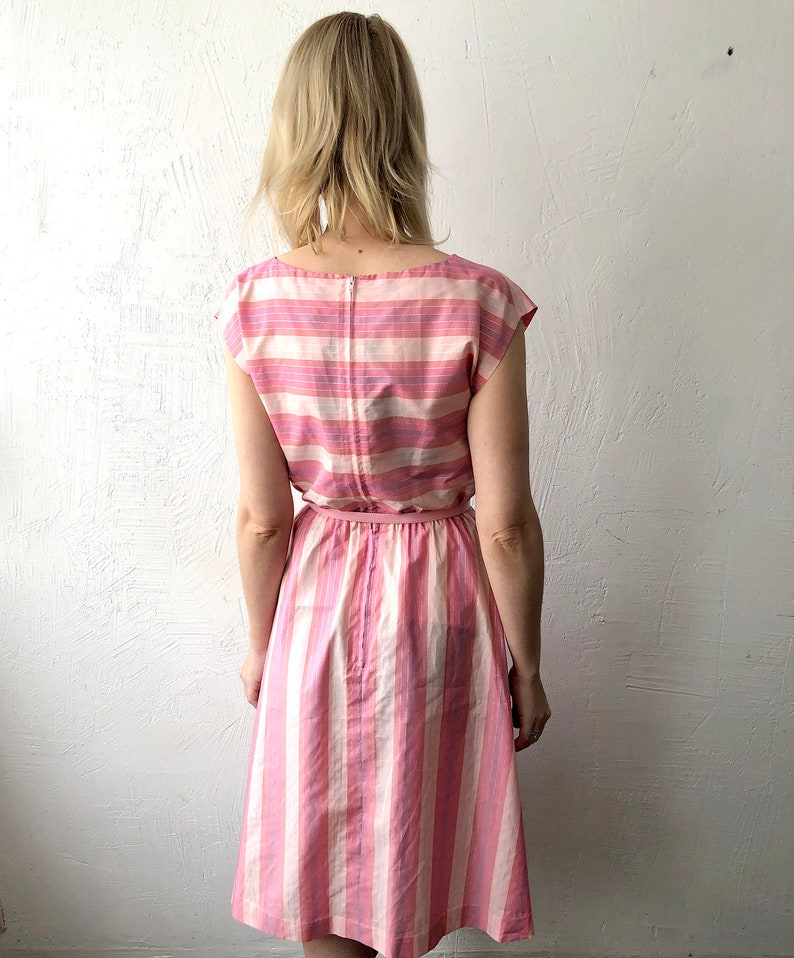 belted summer dress small to medium 60s 70s candy pink stripe dress with belt