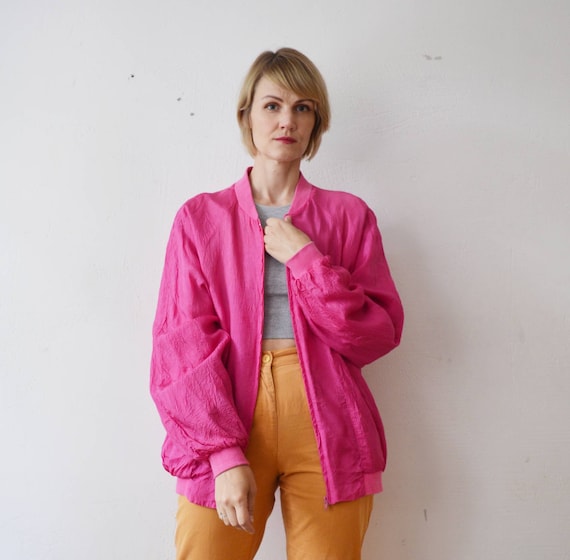 Hot pink bomber jacket womens hot sale
