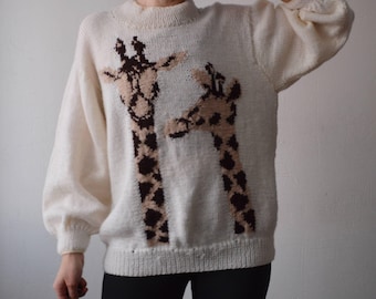 Vintage hand knit cream novelty giraffe sweater - N / L