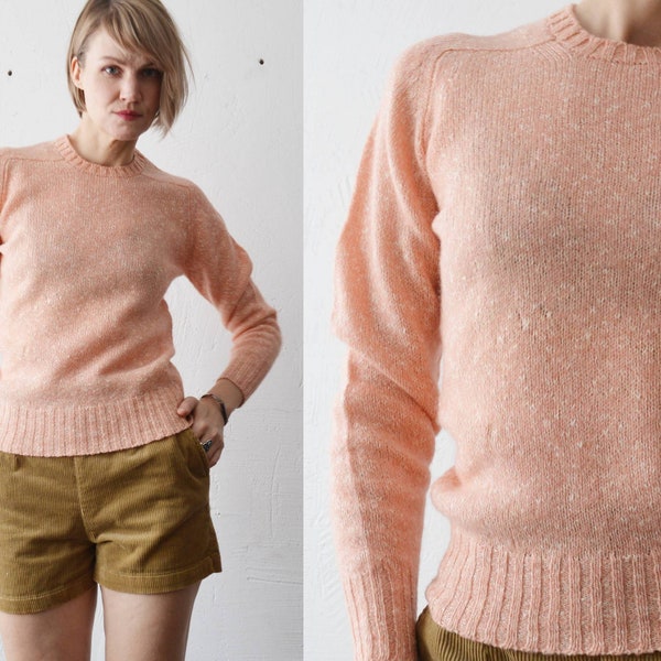 70s 80s peach pink Shetland wool blend sweater - small