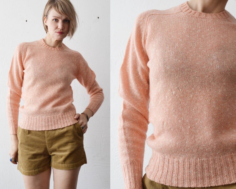 70s 80s peach pink Shetland wool blend sweater small image 1