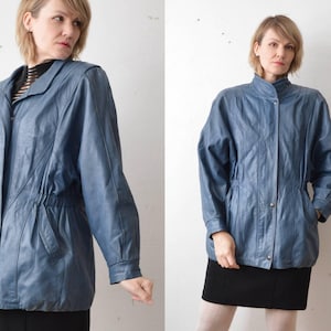 80s slouch distressed blue leather jacket - M image 1