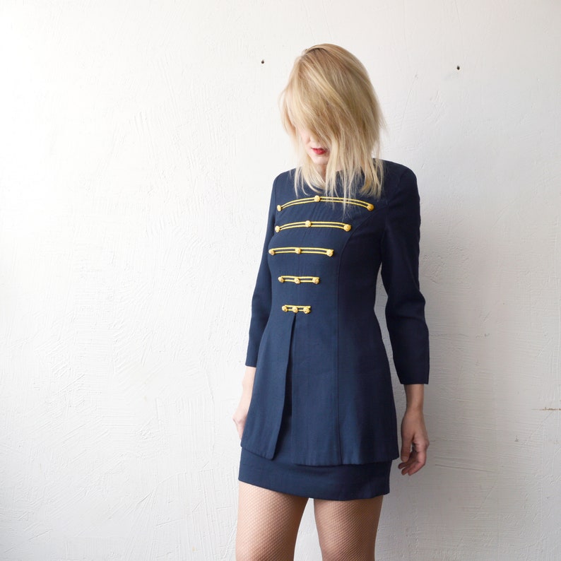 90s Marching Band Style Nautical Mini Dress With Golden Etsy