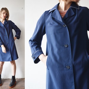 60s 70s Scandi vintage navy trapeze coat. women's dust jacket - large, xl