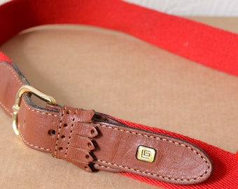 Vintage GUY LAROCHE Canvas and Leather Belt. Red and Tan  display picture 3