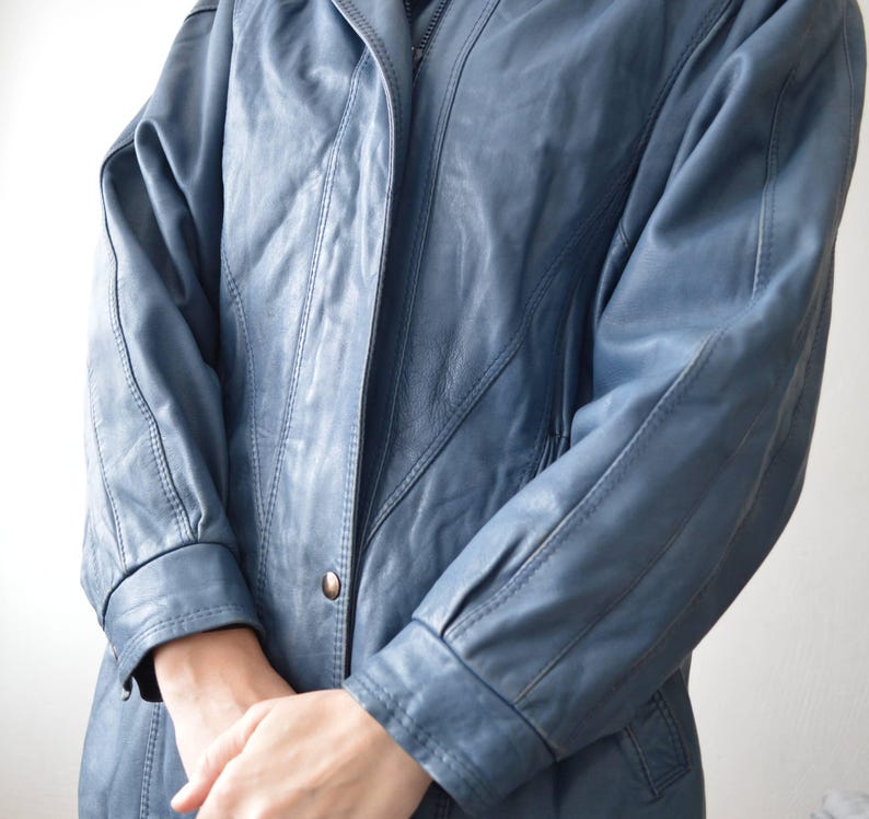 80s slouch distressed blue leather jacket - M image 9