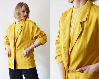 80s Pierre CARDIN oversized yellow cotton jacket - large