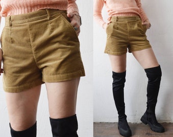 90s high waist sandbeige cord Shorts - medium