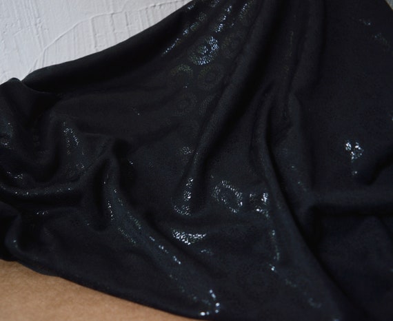 80s black draped wet look party mini dress. deep … - image 10