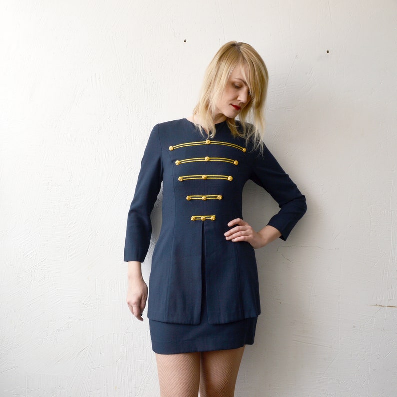 90s Marching Band Style Nautical Mini Dress With Golden Etsy
