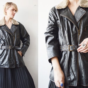 90s Scandi vintage warm leather and shearling aviator jacket. unisex - large