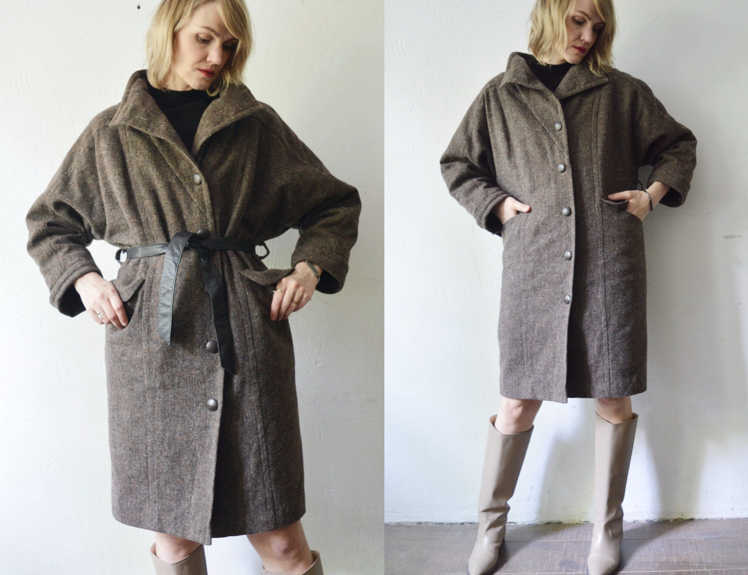 Mid Length Hooded Wrap Warm Taupe Coat