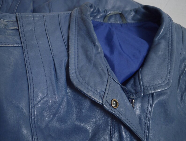 80s slouch distressed blue leather jacket - M image 13