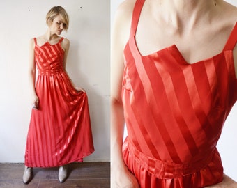 Vintage 80s Hermann Lange red full strap maxi dress with flame detail bust - medium
