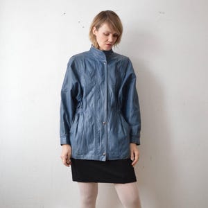 80s slouch distressed blue leather jacket - M image 7