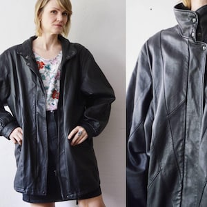 Vintage 80s oversized black leather jacket blazer - XL