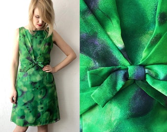 60er Jahre hellgrün Chiffon Trapez Minikleid. 60er Jahre Schicht kleid - xs, klein