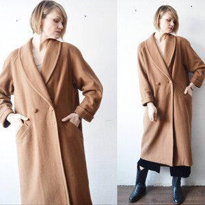 80s 90s camel brown oversized wool blend elegant maxi coat - medium