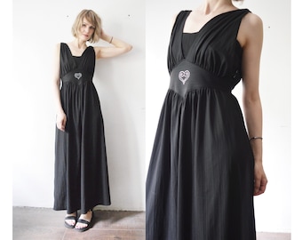70s black Grecian goddess maxi dress. sleeveless rhinestone decor evening party dress - medium