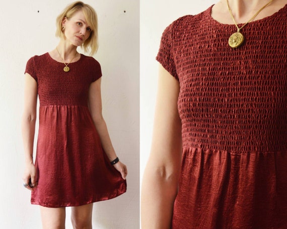 red smocked top