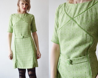 60s 70s pastel salad green mod mini dress - medium