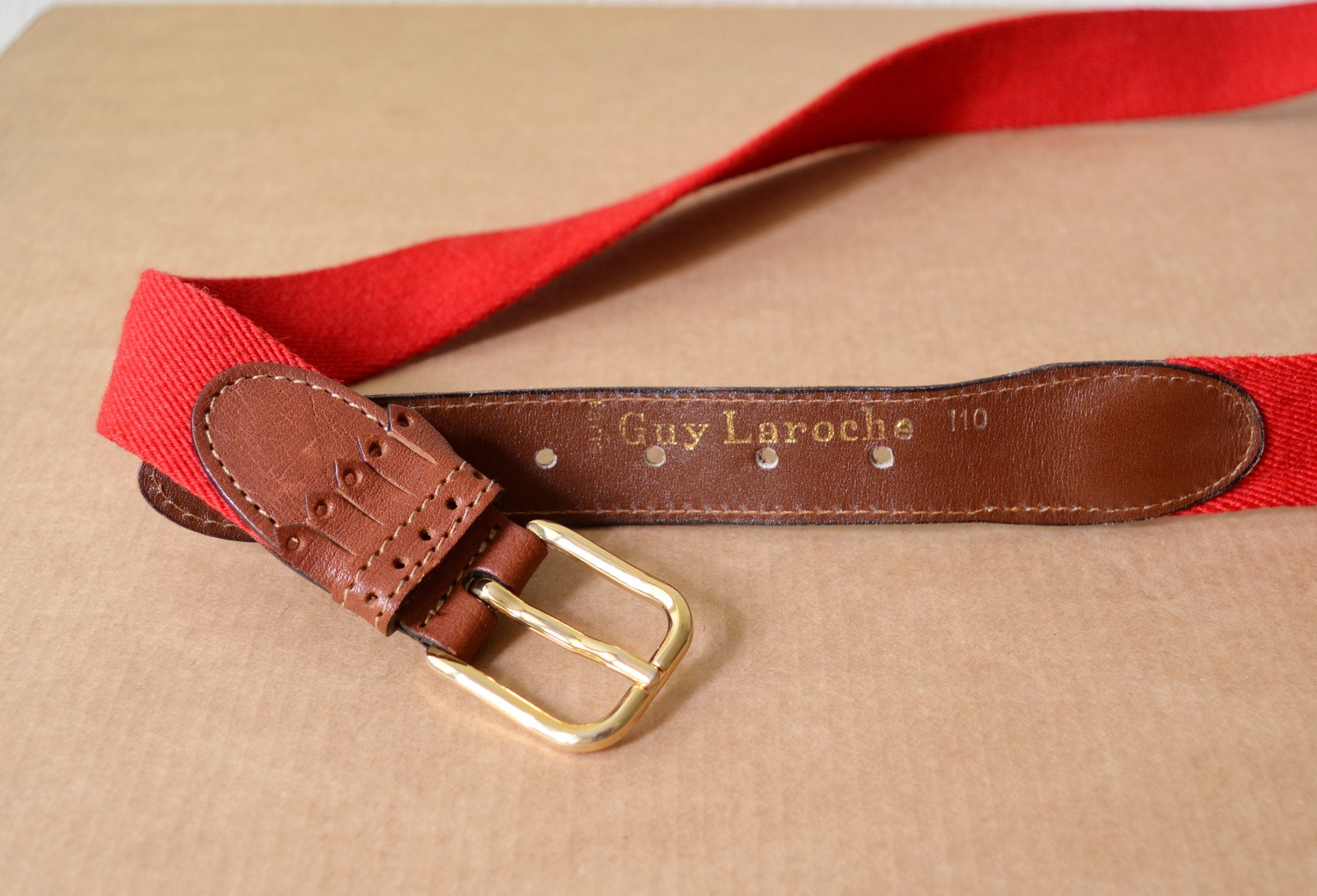 Ceinture Vintage Guy Laroche En Cuir Noir - Taille 70 - Authentique Cuir Véritable - Made In France