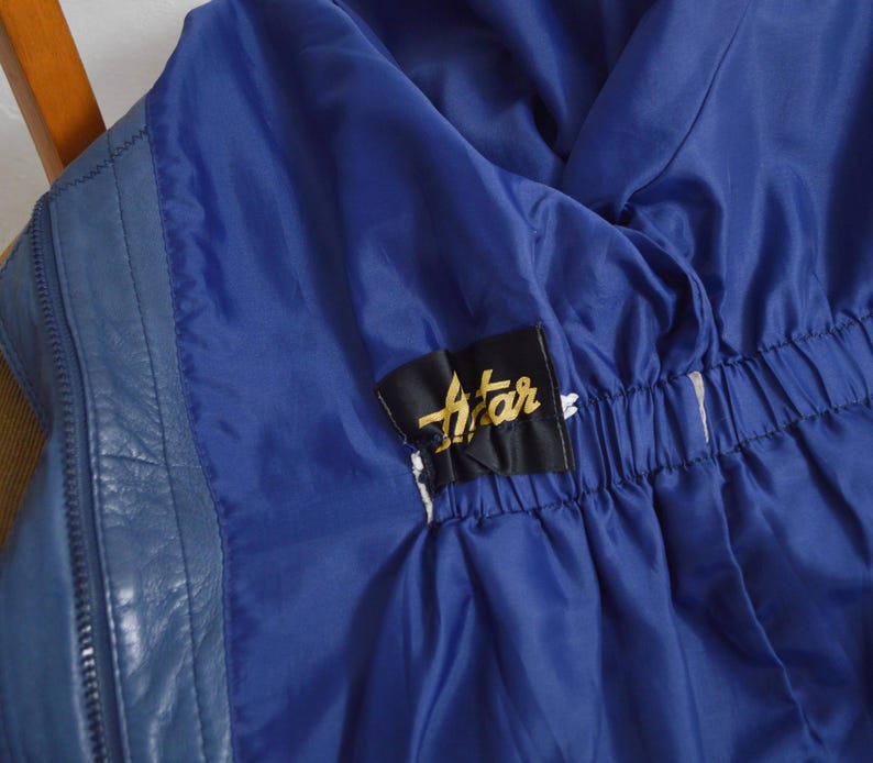 80s slouch distressed blue leather jacket - M image 11
