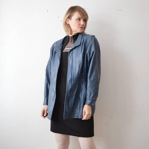 80s slouch distressed blue leather jacket - M image 2