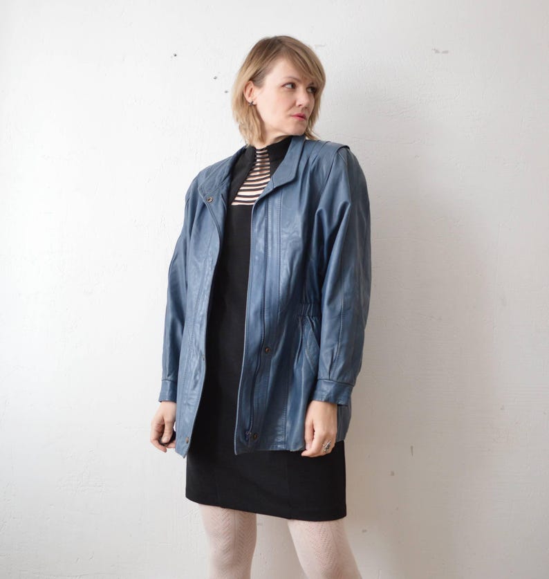80s slouch distressed blue leather jacket - M image 2