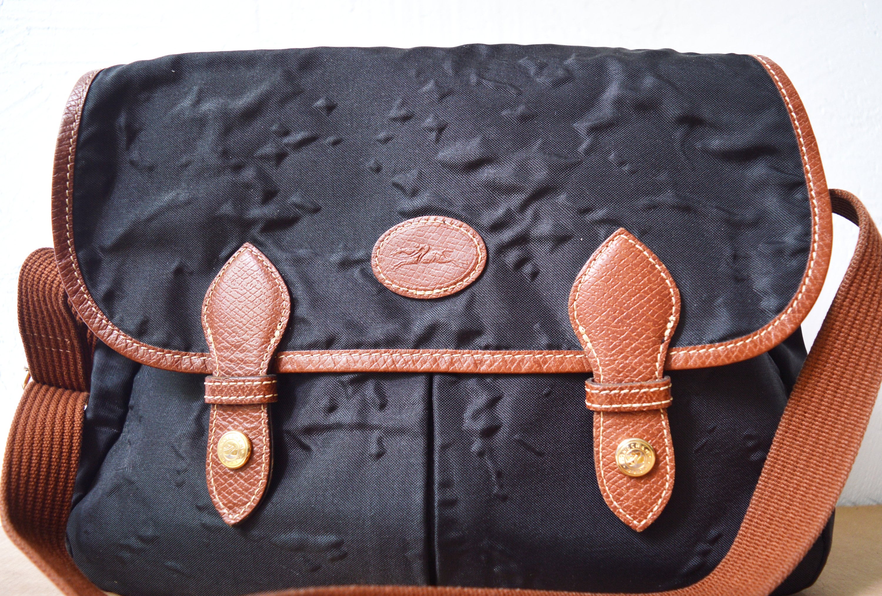 Vintage LONGCHAMP Le Pliage Black Messenger Bag Poor Etsy UK