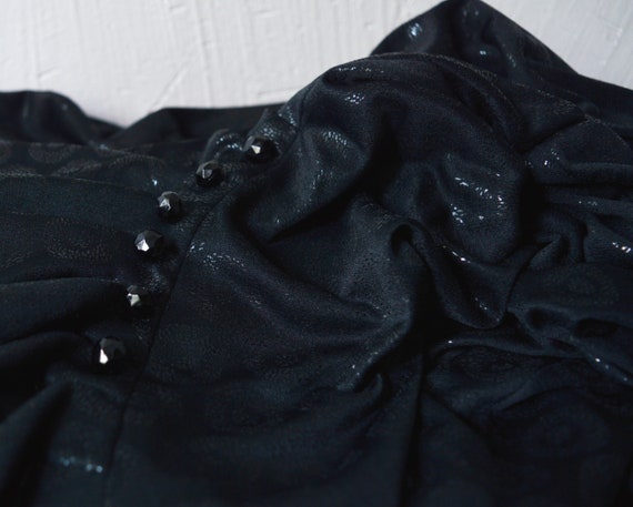 80s black draped wet look party mini dress. deep … - image 9