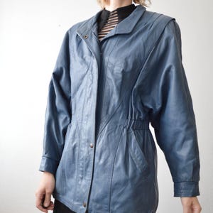 80s slouch distressed blue leather jacket - M image 6