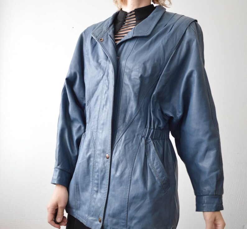 80s slouch distressed blue leather jacket - M image 6