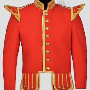 Red Military Parade Jacket: Gold Trim Royal Guard Style Coat