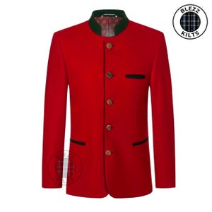 Red Wool Austrian Jacket: Bavarian Trachten Oktoberfest Coat
