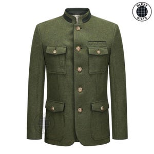 Men&#39;s Green Wool Trachten Jacket: Bavarian Oktoberfest Style