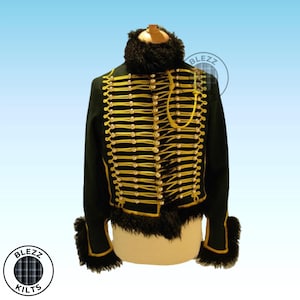 Hussar Military Jacket Black Gold – Vintage Cavalry Uniform with Fur Trim | Steampunk, Cosplay, Reenactment, Victorian Parade Coat