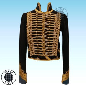 Men&#39;s Black & Gold Hussar Military Jacket Vintage Style Parade Uniform