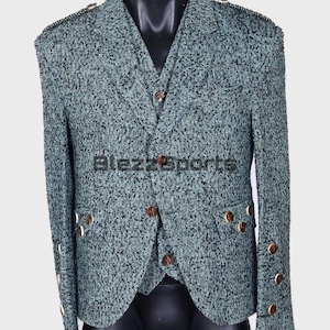 Handmade Green Tweed Argyle Kilt Jacket & Waistcoat: Scottish Wedding Outfit