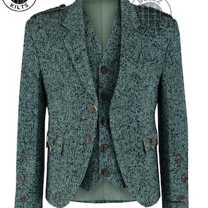 Men&#39;s Tweed Argyle Kilt Jacket with Five Button Vest | Men&#39;s Scottish Argyle Wedding Kilt Jacket