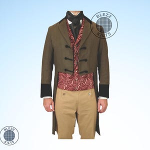Handmade Regency Tailcoat for Men – Brown Historical Frock Coat | Vintage Long Jacket | Steampunk Victorian Uniform
