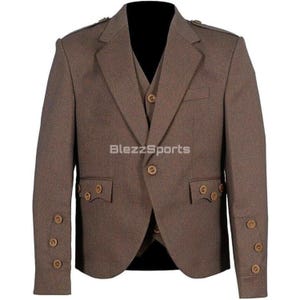Handmade Men’s Traditional Brown Wool Scottish Formalwear | Highland Tweed Argyle Jacket & Vest | Best Gift for Him