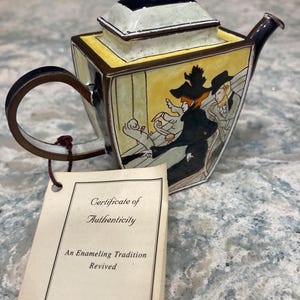 Kelvin Chen miniature enameled copper teapot by artist Henri de Toulouse Lautrec