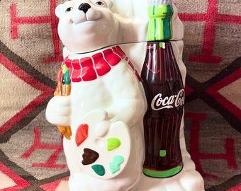 在庫処分 激安 希少なヴィンテージ コカコーラ シロクマとペンギン クッキー 置物