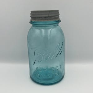 Vintage Ball Einmachglas | Blaues Glas | Zinkdeckel | Sammler Dekor