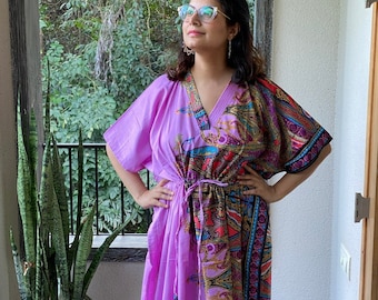 Cheerful Paisleys Caftan - Softest Cotton free flowing kaftan dress - Perfect as house dress, lounge wear, beachwear, muumuu, mumu